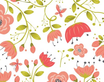 NEW from Camelot Fabrics, Its a Birds Life FLORAL in White by Heather Rosas, yard