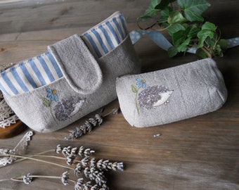 Bag Set + linen purse with painted hedgehog