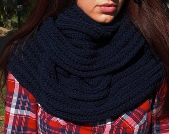 infinity scarf knit infinity scarf navy blue scarf ribbed scarf rib knit scarf circle scarf eternity scarf christmas gift