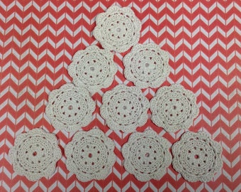 Crochet Flower Appliques - Antique White - set of 10 (#01-11B)
