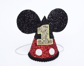 Mickey Mouse Birthday Hat | Disney birthday party hat | smash cake | glitter hat | Mickey Mouse ears | Baby First birthday