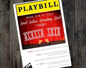 Playbill Invitations, Broadway theme, Bridal Shower, Birthday, Themed party invitations