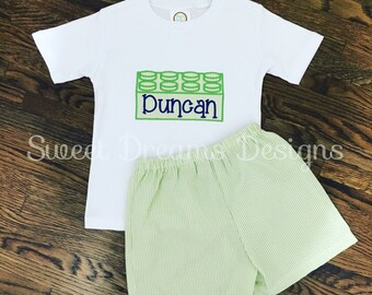 Boys Lego birthday shirt. Choose block color