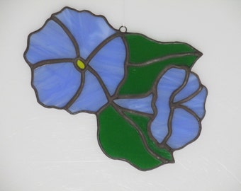Stained Glass Morning Glory Suncatcher Light Blue