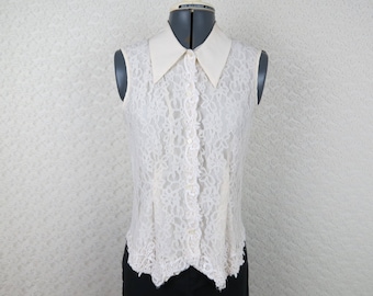 1990s Lace Sleeveless Blouse - Vintage San Andre - Bust 34 (B3)