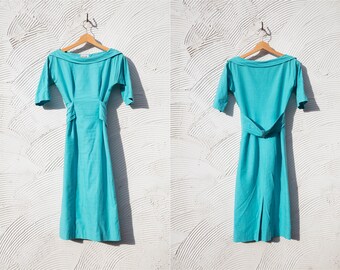 Vintage 1950s Aqua Blue Wiggle Dress Size XS