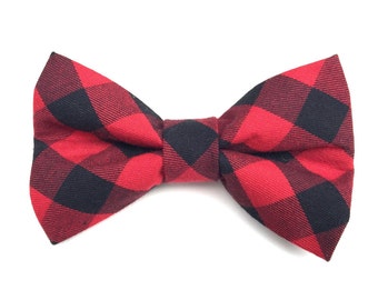 Buffalo Plaid Red & Black Dog Bow Tie