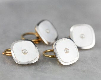 Antique Mother of Pearl Tuxedo Shirt Studs, Vintage Men's Jewelry, Suit Accessories RAVHYR-R