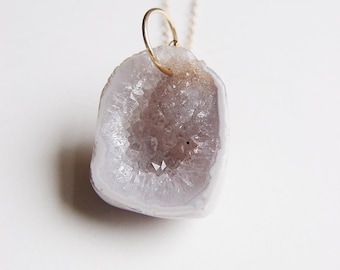 Grey Geode Druzy Gold Necklace OOAK
