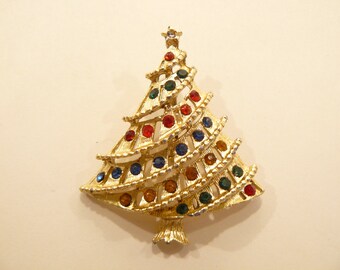 Beautiful Vintage Rhinestone Figural Christmas Tree Brooch / Pin C-13