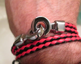 HANDMADE leather 4 time wrap row braided NATURE like silvertone SLIP clasp see colors right free shipping
