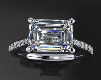 talbot ring - 1.75 carat emerald cut NEO moissanite engagement ring, east west engagement ring