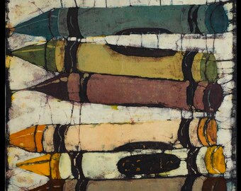 CRAYOLAS IN BATIK 18" x 19"( Image size) Giclee print on acid free paper, 1/4" white border