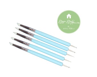 2 Way Sculpting and Shaping Tools (5 Pieces) - Stainless Steel and Silicone 2-in-1 Tools - For Clay, Fondant, and Nail Art