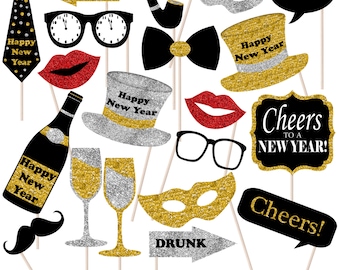 New Year Photo Props, Printable Photo Booth Props, Holiday Props, NYE Party, Instant Download - DP404