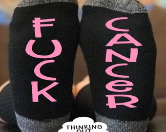 Fuck Cancer Socks -Breast Cancer- Gift Idea for a Cancer Survivor or Chemo Patient- Inspirational Socks- Gift for Cancer patient