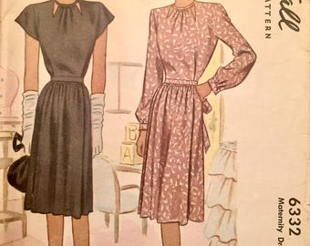 Vintage 1945 Misses' Maternity Dress 6332 Size 14 (32" Bust)