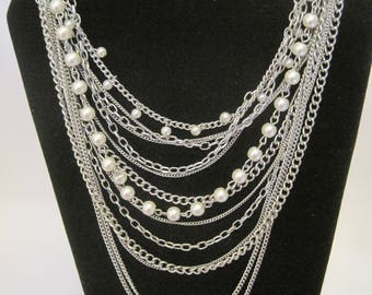 Silver tone Multichain Necklace