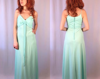 Vintage 1970's Sea foam Green Maxi Dress Small