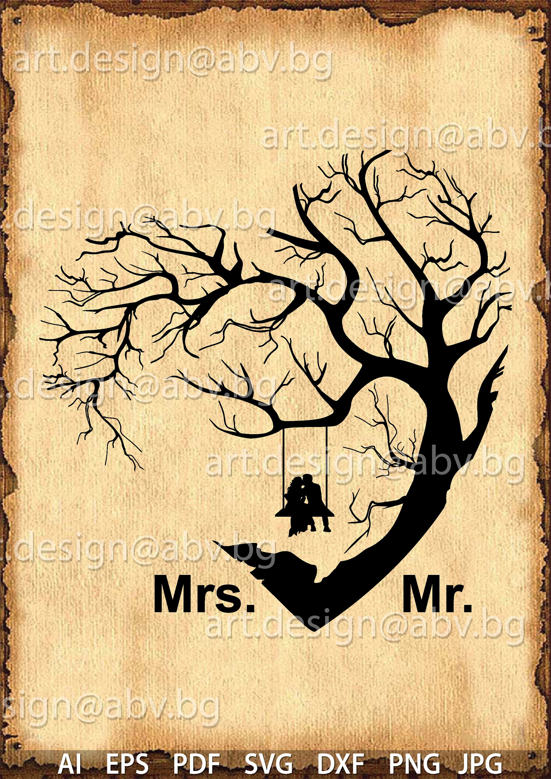Vector WEDDING TREE silhouette AI eps pdf png svg dxf