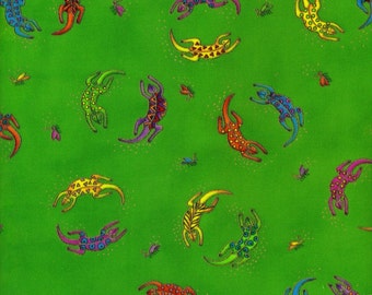 Laurel Burch Fabric 1 Yard Lizards on Lime Green Secret Jungle