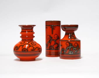 Dutch Flora Gouda Holland Tokio Vases set of 3, Dutch Pottery, Vintage Orange Ceramic Vases, Mid Century Modern Home Decor