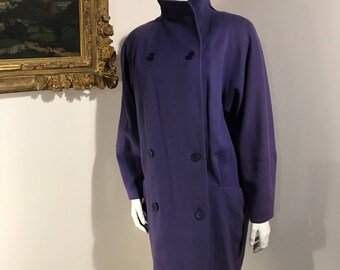 Saks Fifth Avenue Purple 100% Merino Wool Womens Pea Pocketed Coat - Size 4 Small