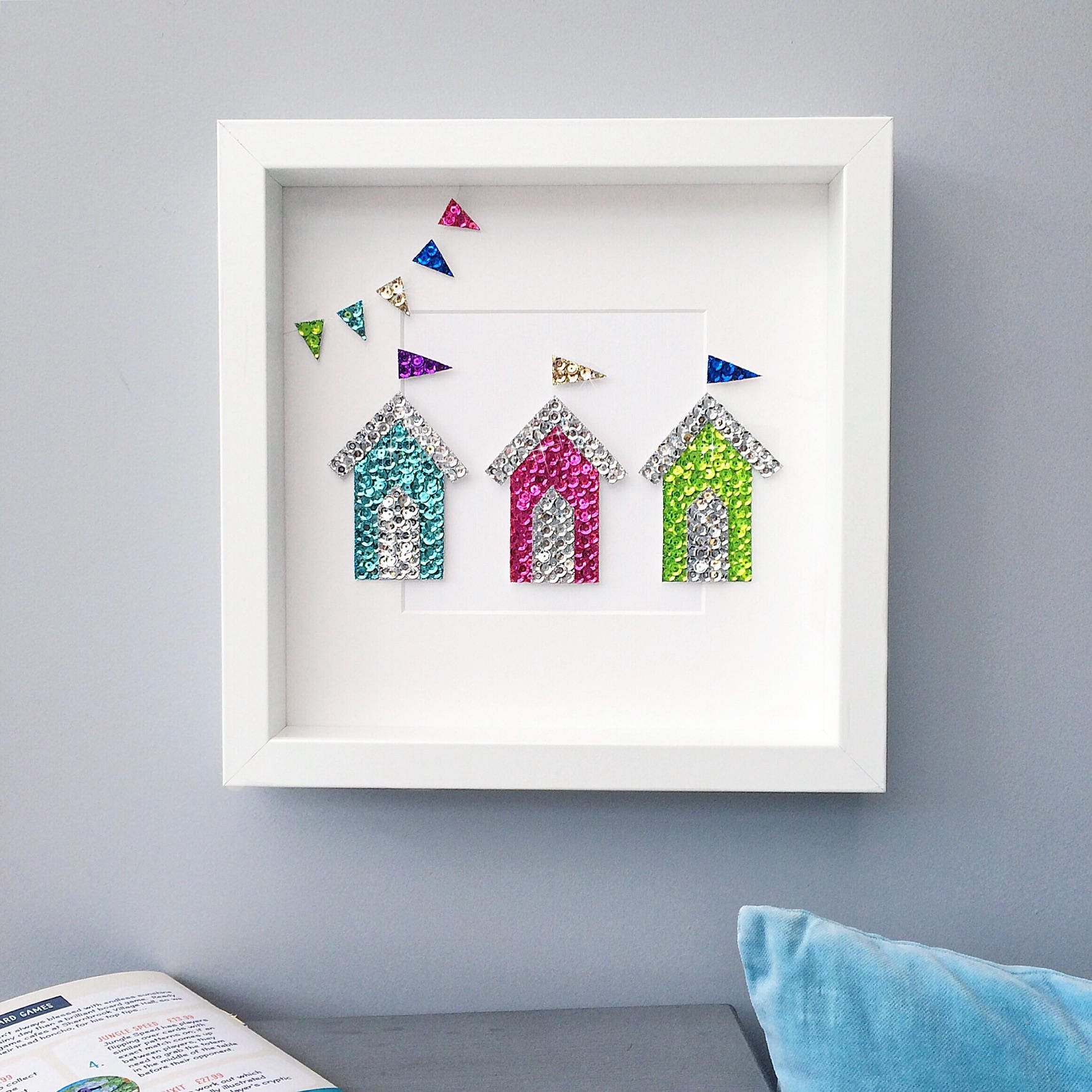 Beach hut art nautical decor coastal wall art framed art