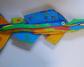Painted Recycled Wood Fish Art Ready to Hang in any Room