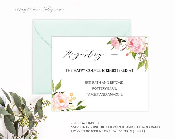 Printable Wedding Registry Card Pink Peony Floral Template