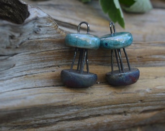 Cagey- Handmade Porcelain Raku Bead Pair