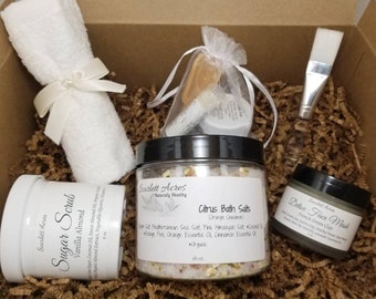 Mothers days spa gift set, organic spa kit, personalized mothers day gift box, sugar scrub, body oil, birthday gift box.