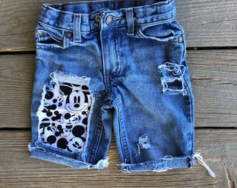 Boys Mickey Mouse Shorts Distressed Rippes Jean Shorts Boys Denim Mickey Mouse Birthday