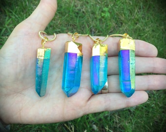 Aqua Aura Quartz 18K Gold Necklace