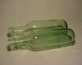 c1880-1890s Collection of 2 Blown glass Cork Top Aqua Glass Torpedo Round Bottom Soda Bottles No. 2