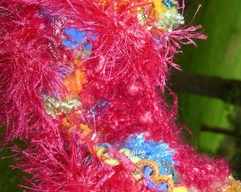 Hand-Knit Scarf or Boa -- Corkscrew Pattern Bright Pink