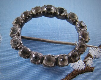 Antique Georgian Silver and Paste Fichu Brooch, Pin, c1780