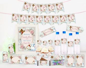 Alice in Wonderland Party Pack Decoration - Onederland Party Printables - Wonderland Birthday - Mad Hatter Tea Party - DIY INSTANT DOWNLOAD