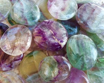 Rainbow Fluorite Worry Stone, Fluorite Gemstone Carved Worry Stone, Crystal Gem Palm Stone, Palm Stone Gemstone, Fluorite Gem Worry Stone
