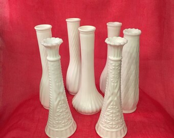Vintage white milk glass vases (set of 7)