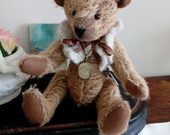 bear is handmade, fabric, mohair, fully articulated, mother's day gift