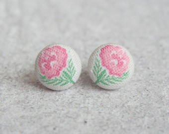 Faded Rose Fabric Button Earrings