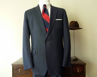 RARE Vintage J. Press PRESSTIGE Solid Blue 2 Button Trad / Ivy League Suit 44 L. Made in USA.