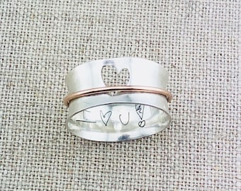 Personalized Ring · Personalized Heart Spinner Ring · Handwriting Ring · Mixed Metal Ring · Cutout Heart Ring · Love Ring