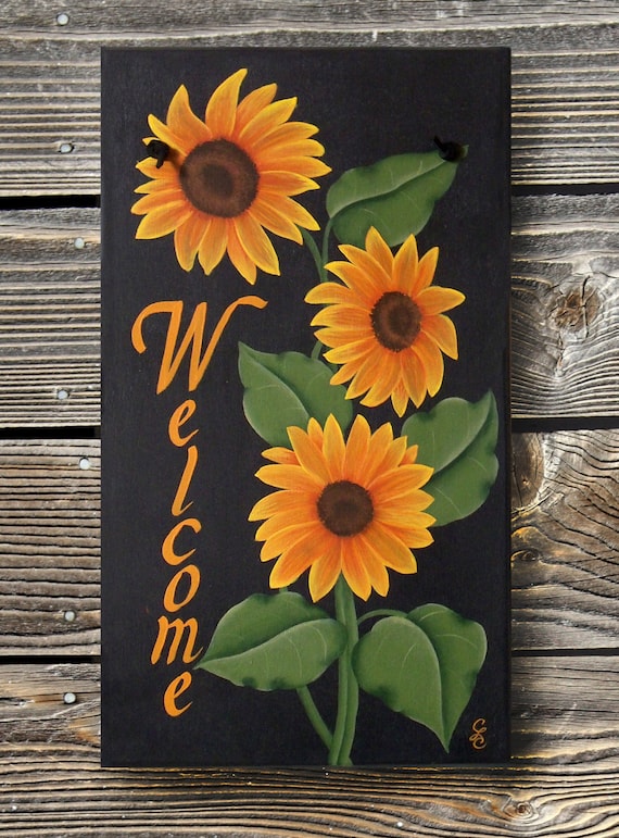 Sunflower Welcome Sign / Custom Hand Painted Sign
