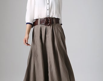 Long linen skirt, maxi skirt for women, brown skirt, pleated skirt, casual skirt, skirt long, skirt linen, custom skirt, plus skirt 905