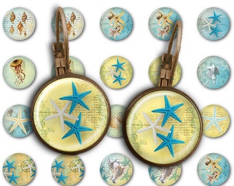 75% OFF SALE Seaside - 18mm, 16mm, 14mm, 12mm, 10mm Circles Digital Collage Sheets E-003 Printable for Earring, Rings, Jewelry Making