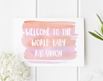 Personalised New Baby Card, New Baby Card, New Arrival Card, Welcome To The World Baby Girl, Congratulations New Baby Boy, Card For New Baby