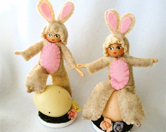 Bunny Bendy Doll, Bendable Art Doll, Halfpenny Figure, Bunnies and Eggs