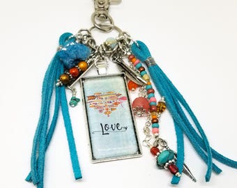 Tassel Keychain | Boho Tassel Charm | Southwest Tassel Bag Charm | Southwest Key Chain | Love Keychain | Tassel Purse Charm | Gift for Her